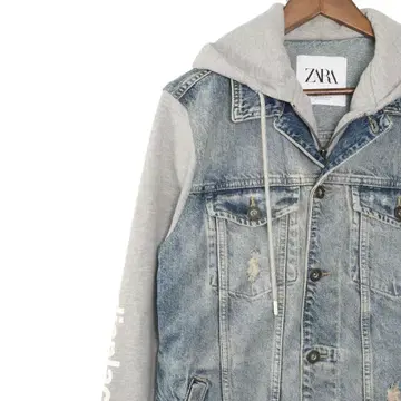[ 새상품급 ] Y2K 자라 데님 자켓 맨투맨 후드 데미지 가공