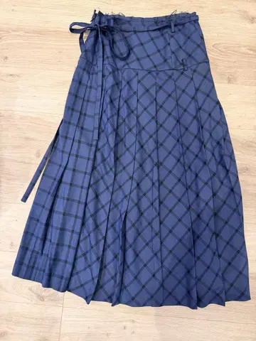 MAISON SPECIAL 네이비 체크 무늬 롱 스커트 M