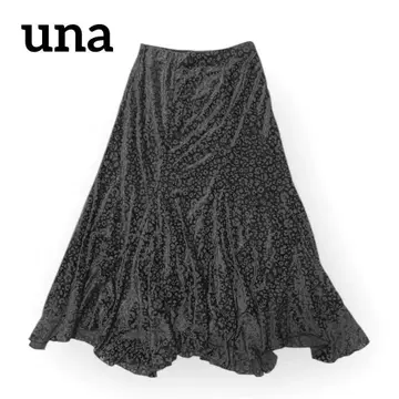 벨로아 꽃무늬 플레어 스커트 롱 광택감 허리밴딩 블랙 사교댄스