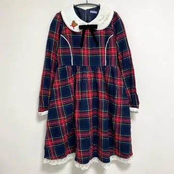 axes femme kawaii 멜리 원피스 체크 곰 자수