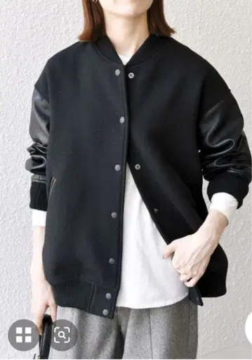 블랙 울 합성 피혁 점퍼