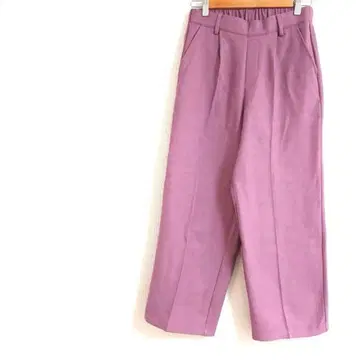 퍼플 와이드 팬츠 밴딩 허리 M 캐주얼 사이드 포켓
