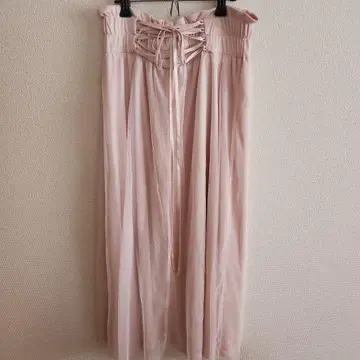 핑크 쉬폰 롱 스커트 레이스업