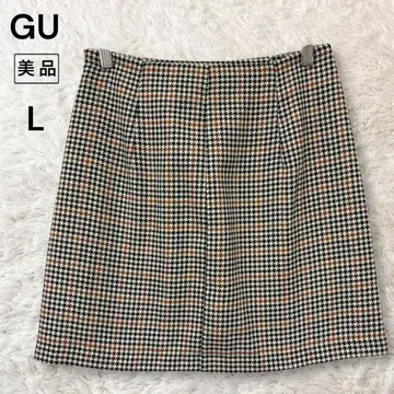 새상품급 지유 미니 스커트 하운드투스 패턴 체크 안감 부착 내추럴 L