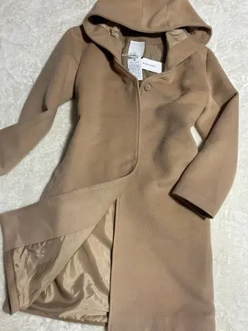 미사용 새상품 BABYLONE 후드 부착 울 코트 사이즈 38 카멜