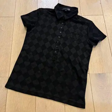 23구 스포츠 피케 셔츠 반팔 다이아몬드 체크 블랙 온워드 카시야마