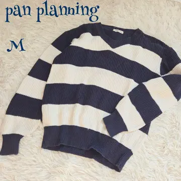 빈티지 ] 일본제 V넥 굵은 보더 니트 스웨터 M 오버 사이즈