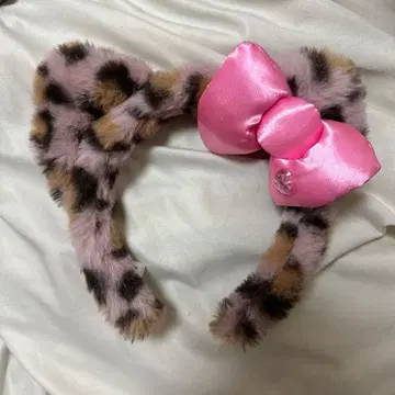 USJ 레오파드 무늬 머리띠 핑크 리본