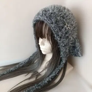 양털 보닛 핸드메이드 손뜨개 모자 고양이 귀 니트 모자 그런지 y2k