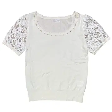 화이트 레이스 소매 니트탑 반팔