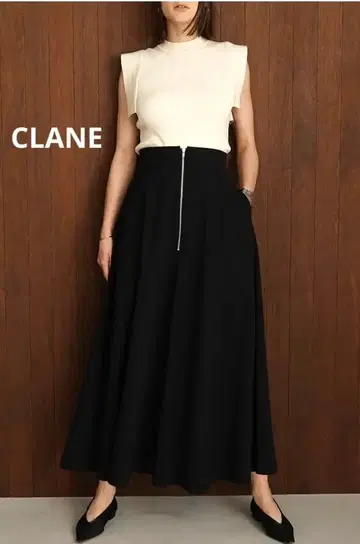 [ CLANE ] 클라네 더블 페이스 지퍼 플레어 스커트 M 롱 스커트