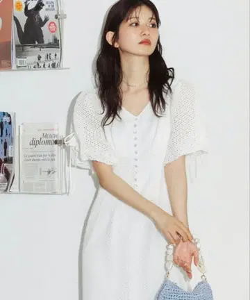 COCODEAL 벌룬 쓰리 소매 중괄호 원피스