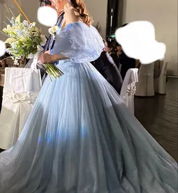 덧댐 소매 퍼프 슬리브 블루