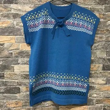 리본 포함 니트 베스트 레트로