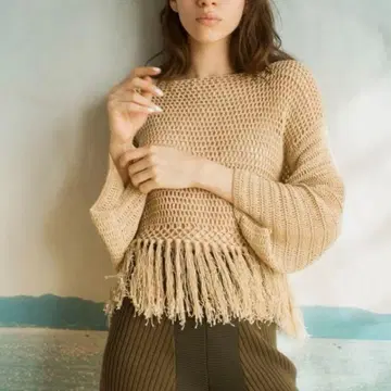 라인바렌데 LEINWANDE 코일 프린지 니트 베이지 F