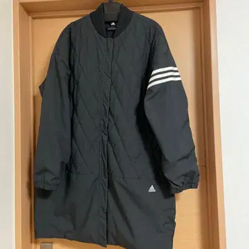 adidas 블랙 퀼팅 롱 자켓