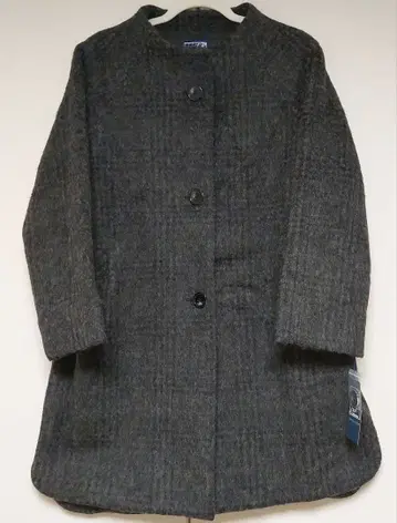 새상품 시마다 준코 part2 다크 그레이 체크 코트 노카라 코트