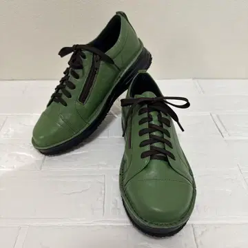 돌체 레이스업 슈즈 가죽 사이드 지퍼 그린 24.0cm