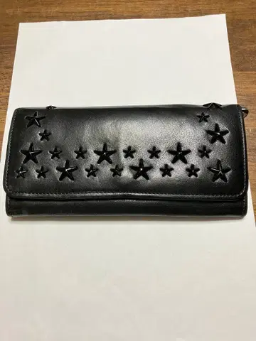 지미추 스타 스터드 플랩 장지갑 가죽 블랙 블랙 금장 장식
