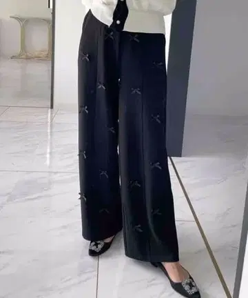 myu 리본 와이드 팬츠