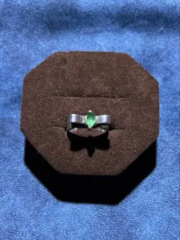 핑키링 실버 리본 모양 그린 스톤 포함