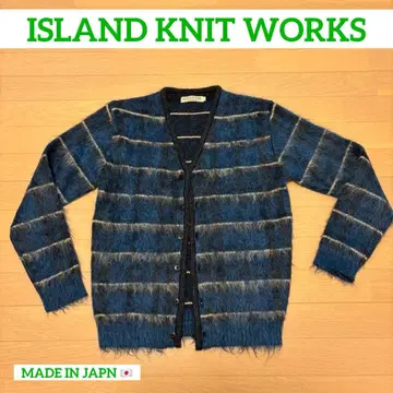 ISLAND KNIT WORKS 파랑 옴브레 체크 모헤어 니트 가디건