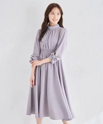 [택 포함 새상품] 토코 소매 리본 디테일 프릴 넥 허리 셔링 원피스