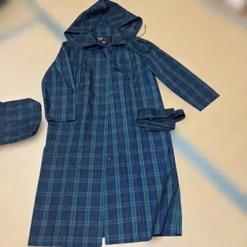 YORKLAND 후드 부착 레인코트 9호 사이즈 네이비 그린 체크