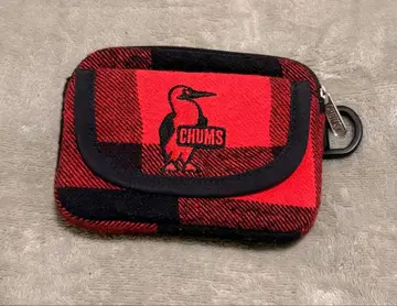 CHUMS 플리스 코인 케이스 레드 블랙 체크