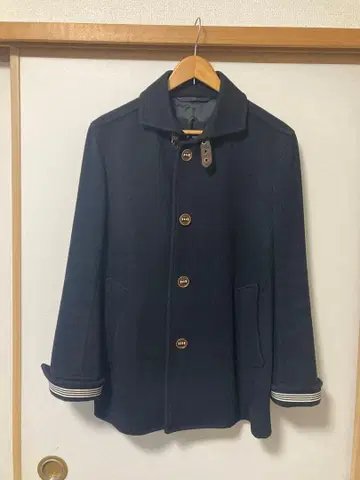 네이비 스탠드 카라 코트