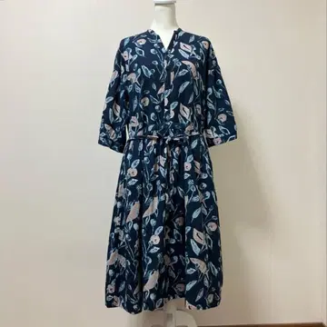 서브 스트리트 롱 원피스 꽃무늬 루즈핏 네이비 면 100% 가을 겨울