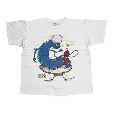 XL 90s 빈티지 원더랜드 앨리스 애벌레인 티셔츠 ANDAZIA