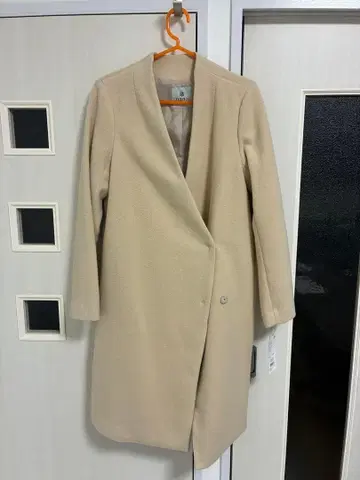 베이지 더블 브레스트 롱 코트 S