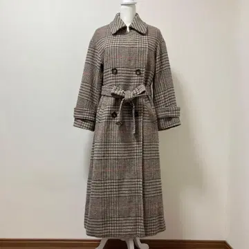 코코딜 롱 코트 울 혼방 글렌체크 벨트 포함 가을 겨울 귀여운