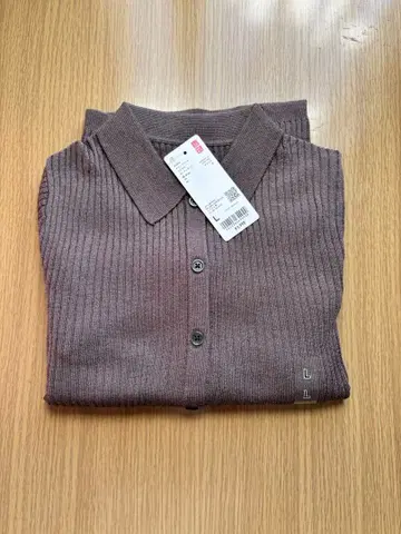 택 포함 새상품 유니클로 메리노 블렌드 리브 폴로 가디건 그레이 M