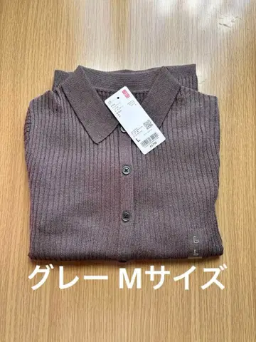택 포함 새상품 유니클로 메리노 블렌드 리브 폴로 가디건 그레이 M