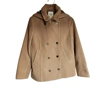 이카 후드 부착 베이지 더블 브레스트 코트 L SP1-8