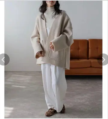 노카라 오버사이즈 자켓 베이지 봉쥬르 사간