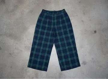 네이비 그린 체크 와이드 팬츠 파자마 팬츠