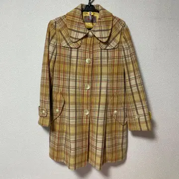 핑크하우스 울 체크 무늬 코트