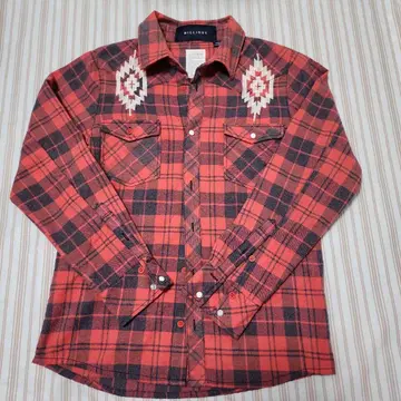 *BIGLITUDE * 자수 포함 긴팔 셔츠 레드/블랙 체크