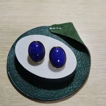 파란색 라메 타원형 클립식 귀찌