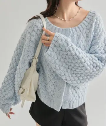 [ 새상품급 ] mystic 포코포코 니트 가디건 블루