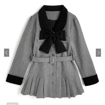 리본&벨트 포함 배색 플리츠 미니 코트