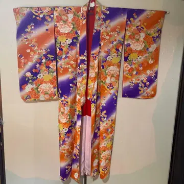 앤티크 그라데이션이 예쁜 기모노 보라색 오렌지 꽃무늬 코몬 기모노