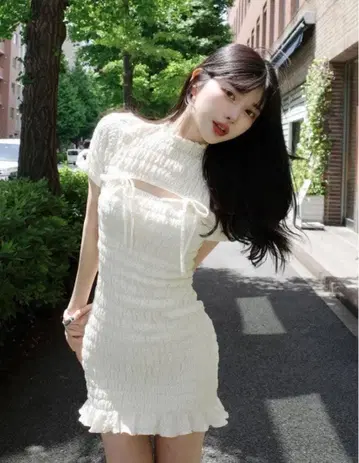 리본 셔링 미니 원피스 darich 아이보리