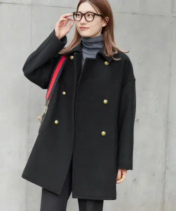 FRAMeWORK 프레임워크 Super 100 더블 크로스 P 코트 블랙