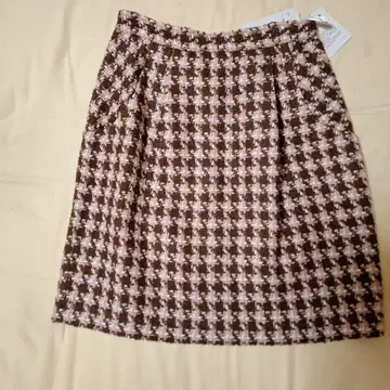 브라운과 핑크 체크 무늬 타이트 스커트 38/M