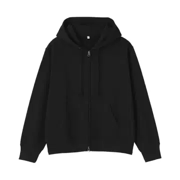 더블 지퍼 후드티 블랙 L 짧은 기장