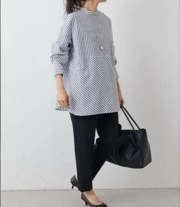 비어즐리 스트라이프 긴팔 하이넥 셔츠 [ 앞뒤 2way ]